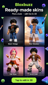 BloxBuzz ready-made Roblox skins gallery — premade designs to edit in 3D