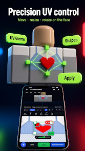 BloxBuzz T-shirt maker Android app with UV gizmo and 3D preview